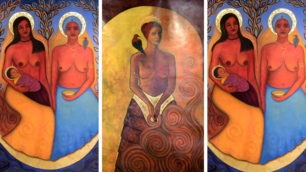 Un arte inspirado en las mujeres, en lo sagrado de la feminidad; es el arte de Glen Rogers.👩🖌️ Presentado en la exposición temporal 'Visiones del Sagrado Femenino' en el @museodelamujer. 🔎Conoce los detalles y más en @Gaceta_UNAM: ow.ly/EMph50RmBtZ #Feminismo
