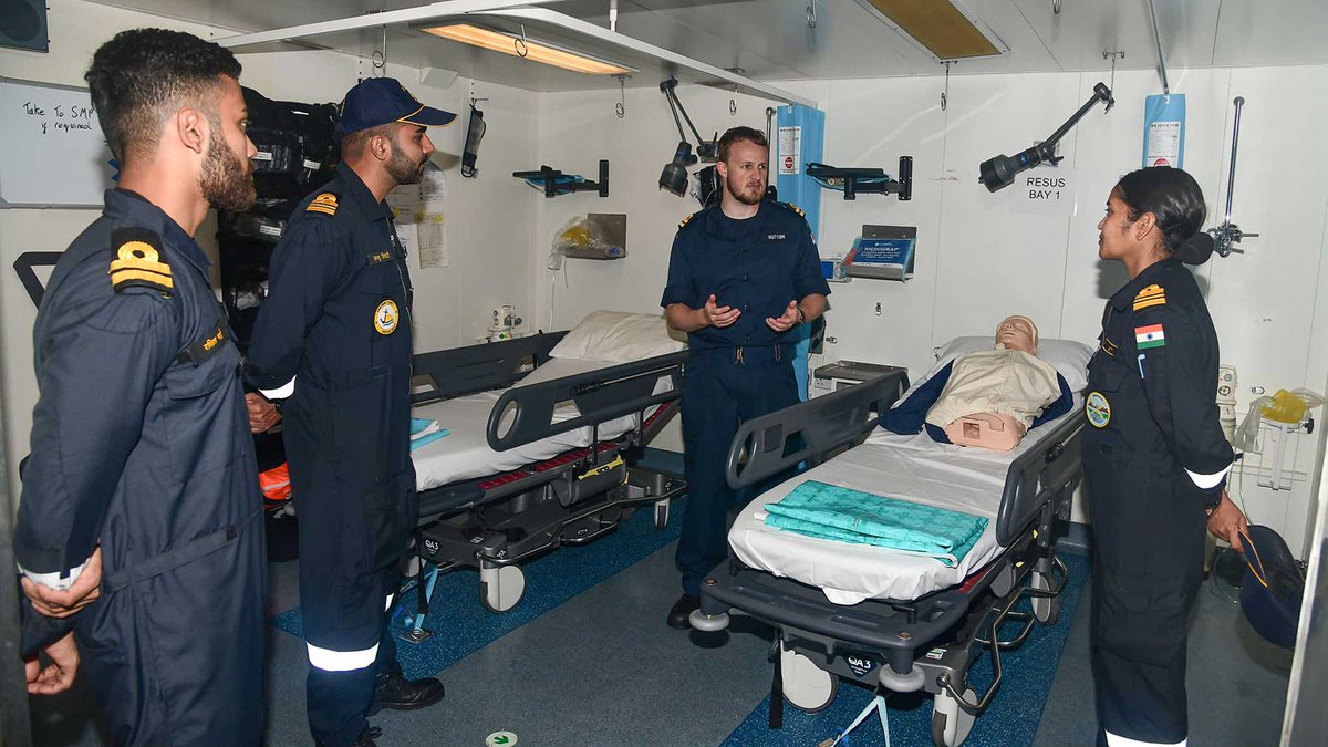 Littoral Response Group (South) @RFAArgus and @RFALymeBay participate in Maritime Partnership Exercise with 🇮🇳Indian frigate INS Sahyadri. Practising tactical manoeuvres, boarding ops, surface engagement against simulated asymmetric threats, cross-deck visits & cross-deck helo