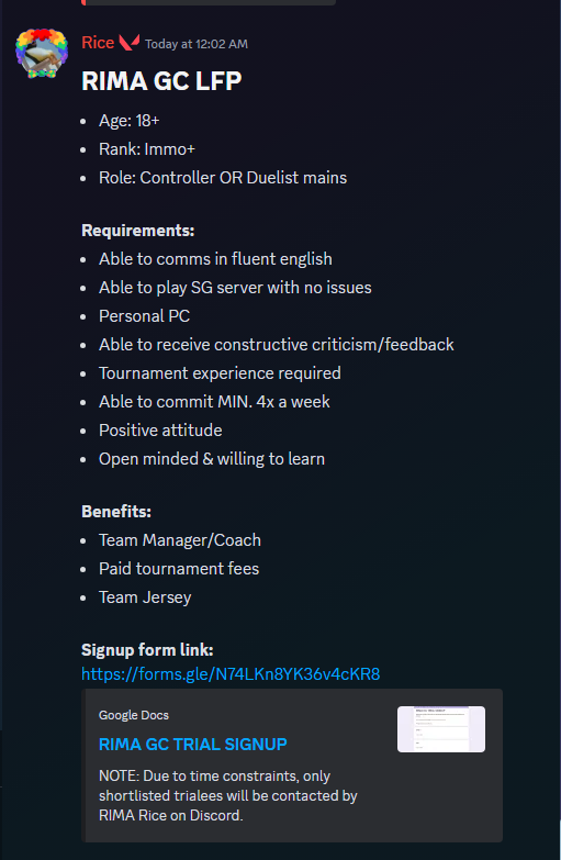 RIMA GC LFP: 
Please read requirements before signing up! 

forms.gle/N74LKn8YK36v4c…

Reposts are much appreciated🫶🏽