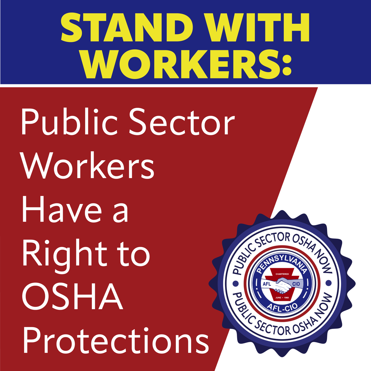 PaAFL_CIO's tweet photo. The labor movement stands with workers and is joining elected officials in the fight for OSHA protections for public workers because everyone deserves to come home safely to their families at the end of the day. #PublicSectorOSHA #PAAFLCIO https://t.co/hbjbLfkjm4