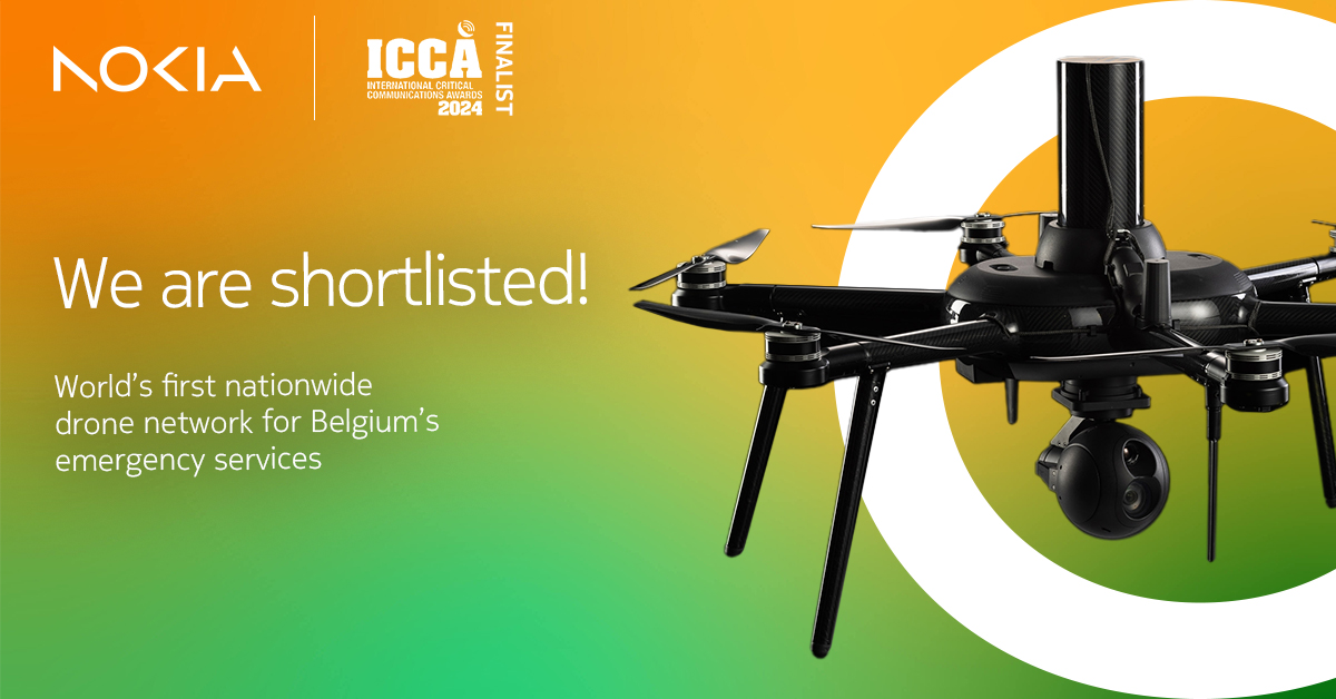 Nokia Drone Networks is a finalist at the International Critical Communications Awards in two categories as a result of our project together with @citymesh, where we are building the world’s first nationwide drone network for Belgium’s emergency services: nokia.ly/44hRi62