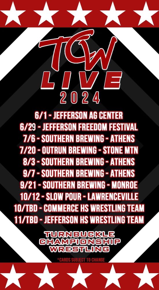Exciting News! Get ready to experience the adrenaline-pumping action of Turnbuckle Championship Wrestling Live throughout the greater Atlanta Area! Are you a business looking to connect with a passionate audience? We're thrilled to offer sponsorship opportunities for our…