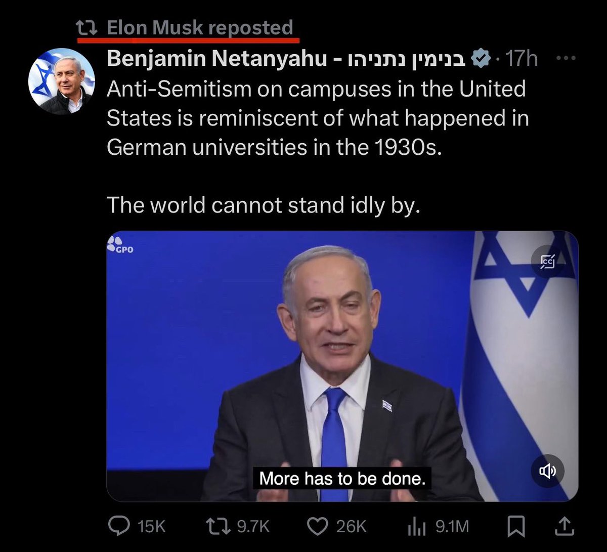 THE POWER OF THE ZIONIST LOBBY This illustrates their power and control. The man who has been at the forefront of the fight for Free Speech retweets a video in which Netanyahu calls for the banning of Free Speech among college students. Last week, @elonmusk was prepared to take…