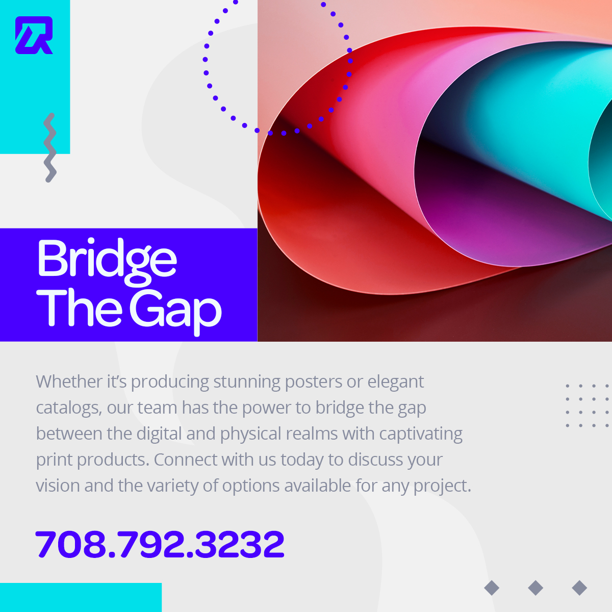 Our print solutions are more than just ink on paper – they're bridges that connect your brand with your audience in tangible ways. Let's discuss how we can elevate your print presence together!

#PrintSolutions #BridgingTheGap #PrintDesign #Printing #EDDM #CostSavings #Marketing