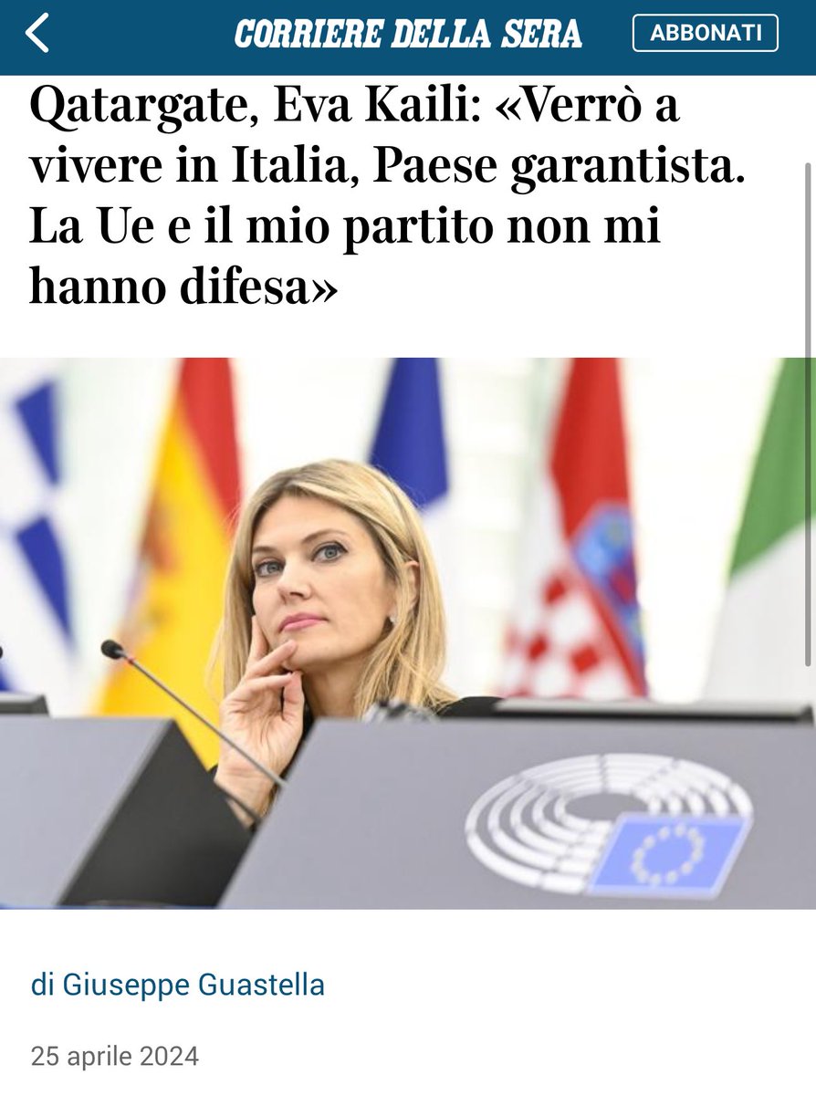 «Verrò a vivere in Italia, Paese garantista. La Ue e il mio partito non mi hanno difesa» Ed in più, onorevole Kaili, il Parlamento non ha certo dimostrato coraggio nel difendervi, non dalle accuse, ma da una procedura che lascia perplessi in quanto a rispetto delle prerogative…