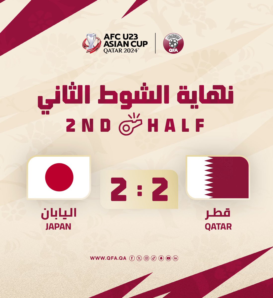 📢 | End Of Second Half Qatar (2) : (2) Japan #AlAnnabi #RoadToParis
