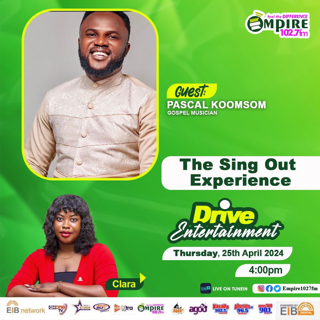 pascal_koomson's tweet photo. Catch Minister Pascal Koomson live at Empire FM 102.7 at 4pm as we delve into what to expect at #TheSingOutExperience
#TheSingOut24. #MinPascalKoomson https://t.co/8EtxOriZ14