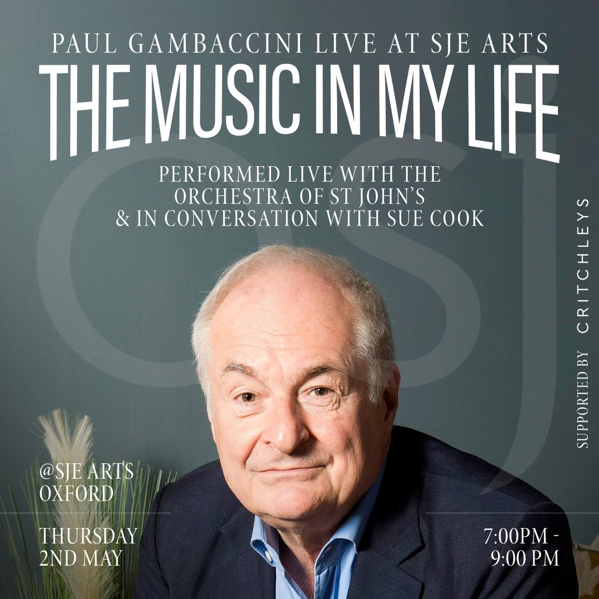 THE MUSIC IN MY LIFE 🎺 Don't miss Paul Gambaccini live in conversation with @SueC00K We'll be performing his chosen pieces live in the concert hall, with brand-new arrangements of an eclectic programme. Book now: May 2nd, at 7pm @SJE_Arts Oxford. Visit osj.org.uk