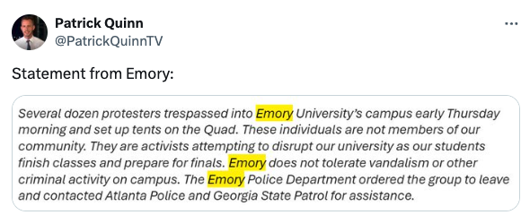 on that note look at this statement on the protests from Emory from today