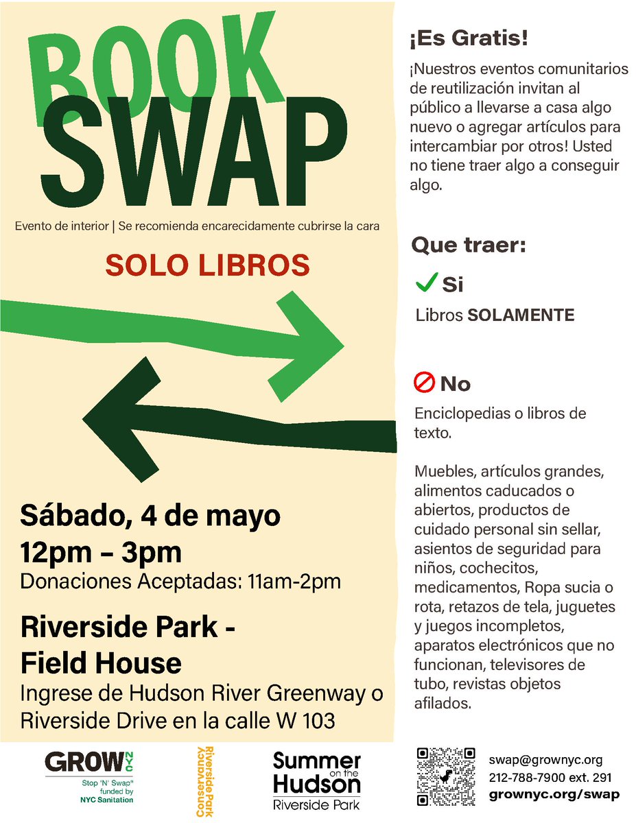 Join us for the next GrowNYC's Stop 'N' Swap event happening on Saturday, May 4 at Riverside Park Field House! 📚 This time, it's all about books! 📖 Whether you're a bookworm or just looking to add some new titles to your collection, this event is for you. Plus, we'll be…