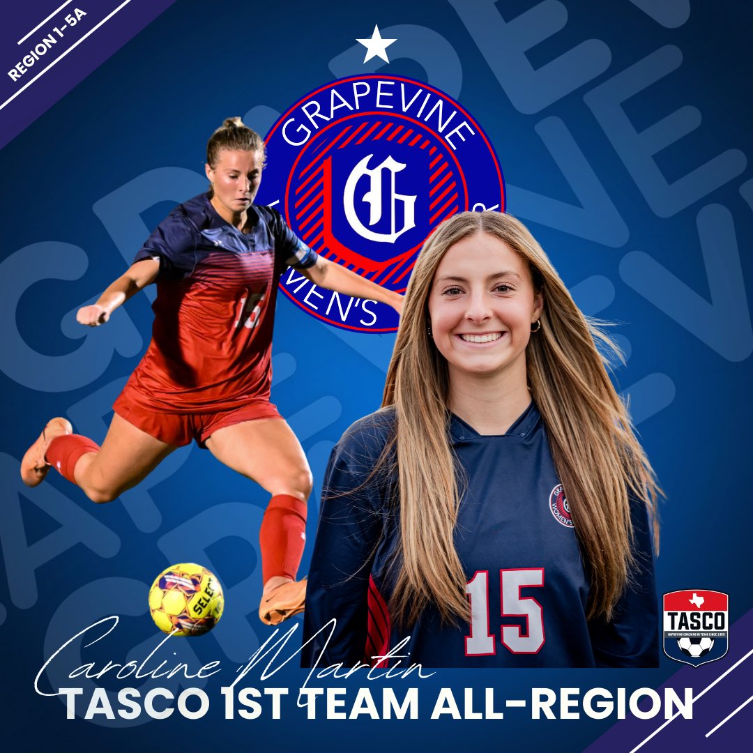 Congratulations @carolinem2024 for being selected by @tascosoccer as 1st Team All-Region Midfielder! @_onemustang @GCISD_Athletics @Grapevine_HS @LethalSoccer @Gosset41