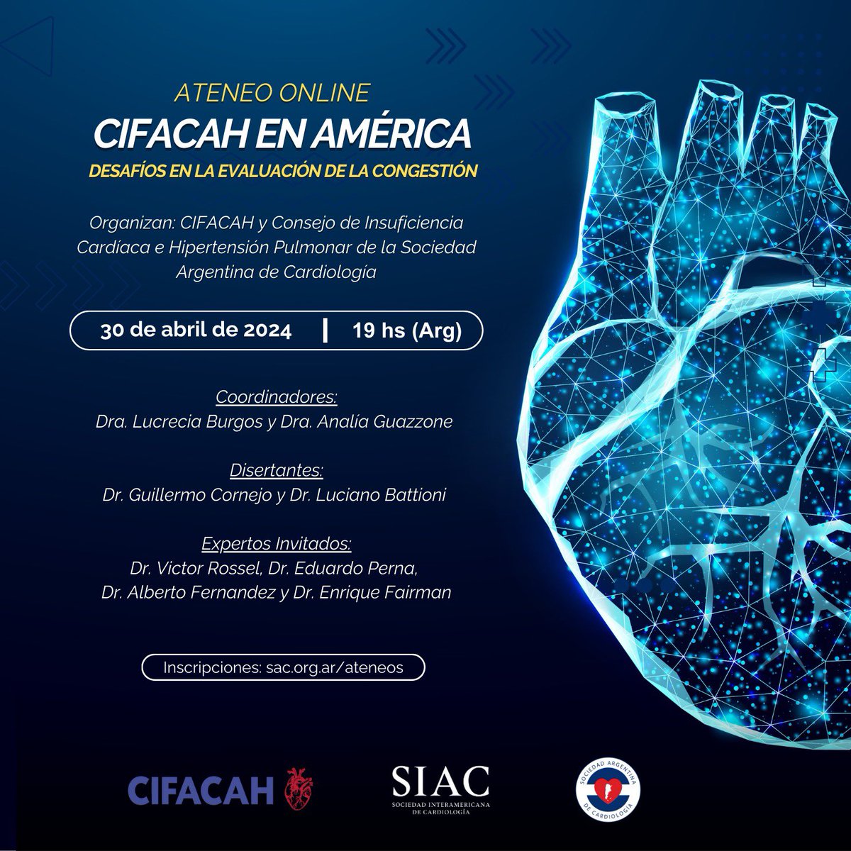 Atención! 🚨 Próximo 30 de Abril, iniciamos los ateneos online de @cifacah Inscripciones en sac.org.ar/evento/desafio… No se lo pierdan!! 🙋🏻‍♀️ #HeartFailure #Cardiology #CardioEd #Cardiologia