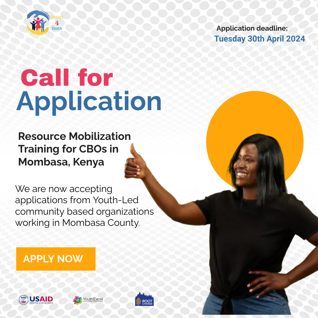 📢 Call for Applications! Are you a community-based organization or represent a CBO in Mombasa County? We are excited to announce a Resource Mobilization Training specifically designed for Community-Based organizations (CBOs) in Mombasa.