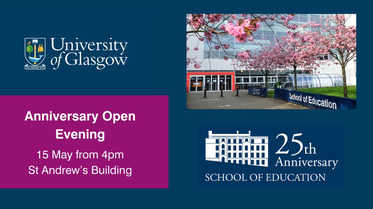 25th Anniversary Open House #UofGEducation25 - 15 May from 4pm, St Andrew's Building Come join us to celebrate our anniversary with an evening of showcase events that highlight the work we do and our role in the community Book your free place here: ticketsource.co.uk/university-of-…