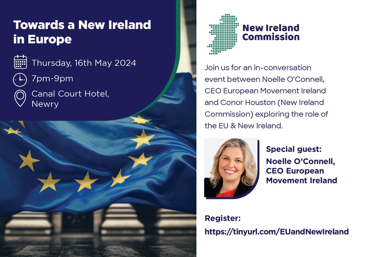 📣 NEWRY EVENT 📣 7-9pm | Thursday 16.05.24 | Canal Court Hotel, Newry Join us for an in-conversation event with Noelle O’Connell, CEO of European Movement Ireland @emireland Register via: eventbrite.com/e/towards-a-ne…