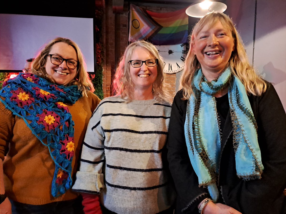 Thanks to Sara Huws @CUSpecialColls and Nia Williams @RhiwbinaEcoteam for their jovial and inspirational conversation with our chair Nerys Lloyd Pierce at our event in @TinyRebelCdff last night.