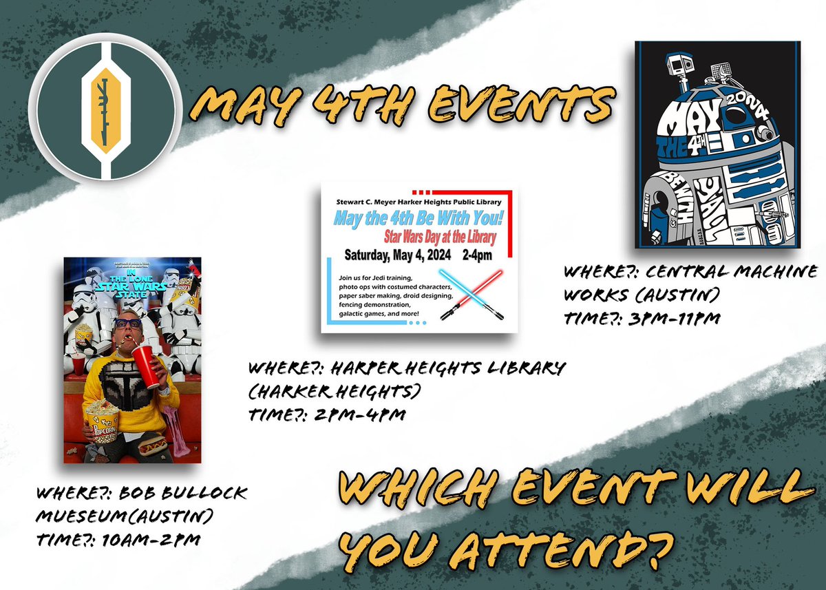 KartaBeskar's tweet photo. Where will you be May 4th? Here are the events that we will be attending! Leading up to May 4th, look out for new posts in regard to each event providing more details. #themandalorian  #mmcc #starwars #starwarscosplay #babyyoda #kartabeskar #mandalorianmercs #austin #texas #atx https://t.co/5inQS7v1oo