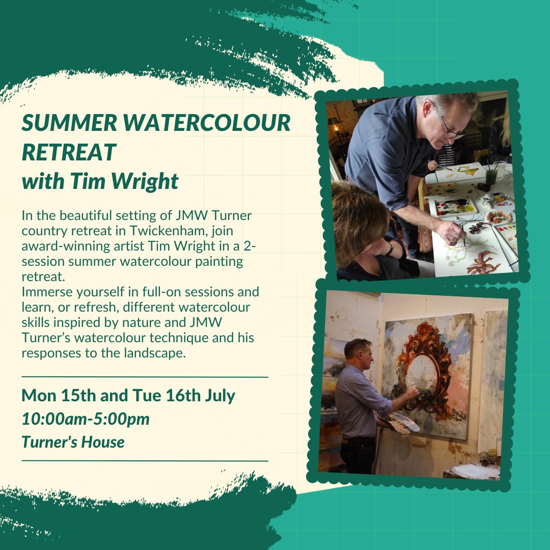In the beautiful setting of Turner country retreat, join award-winning artist Tim Wright in a watercolour #painting retreat. Learn from the artist who taught Timothy Spall to paint for his main role in the film Mr. Turner. turnershouse.beaconforms.com/form/25771544 Places are very limited!