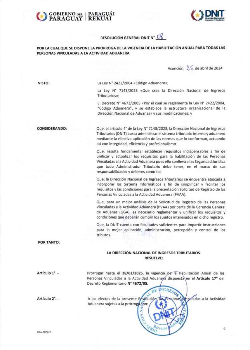 cda_py's tweet image. 📌Resolución General DNIT N° 08 “POR LA CUAL SE DISPONE LA PRÓRROGA DE LA VIGENCIA DE LA HABILITACIÓN ANUAL PARA TODAS LAS PERSONAS VINCULADAS A LA ACTIVIDAD ADUANERA⚠️⚠️
#paraguay #aduana #cdap #despachos #despachantes #exportadores #importadores #Tendencia #comunicado #parati