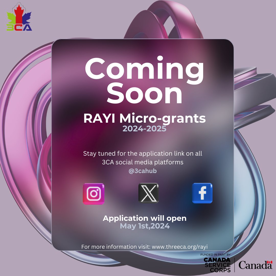 Threeca_org's tweet photo. Some exciting news for you! Stay tuned for all updates on RAYI 2024-2025
 #LeadersToday
@leaderstoday
#CanadaServiceCorps 
#Toronto 
#3cahub 
#RAYI https://t.co/OeU3e0Z75n