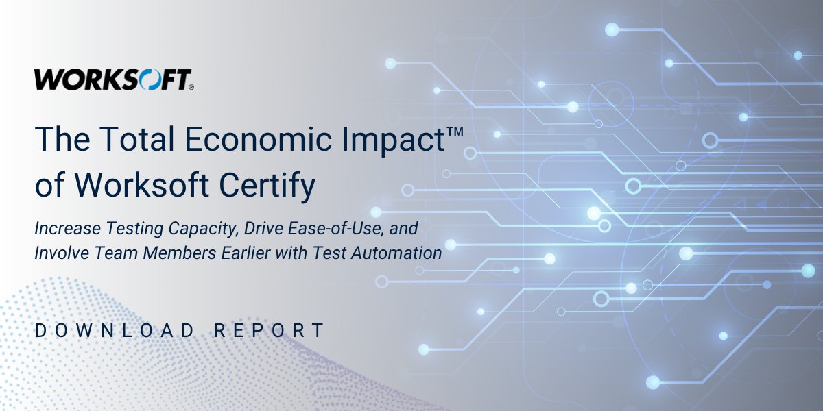 The Forrester Consulting Total Economic Impact™ study reveals a potential 209% ROI and dramatic productivity boost for an industrial manufacturing leader using Worksoft #Certify for #AutomatedTesting. Read the study: hubs.ly/Q02v1YB40