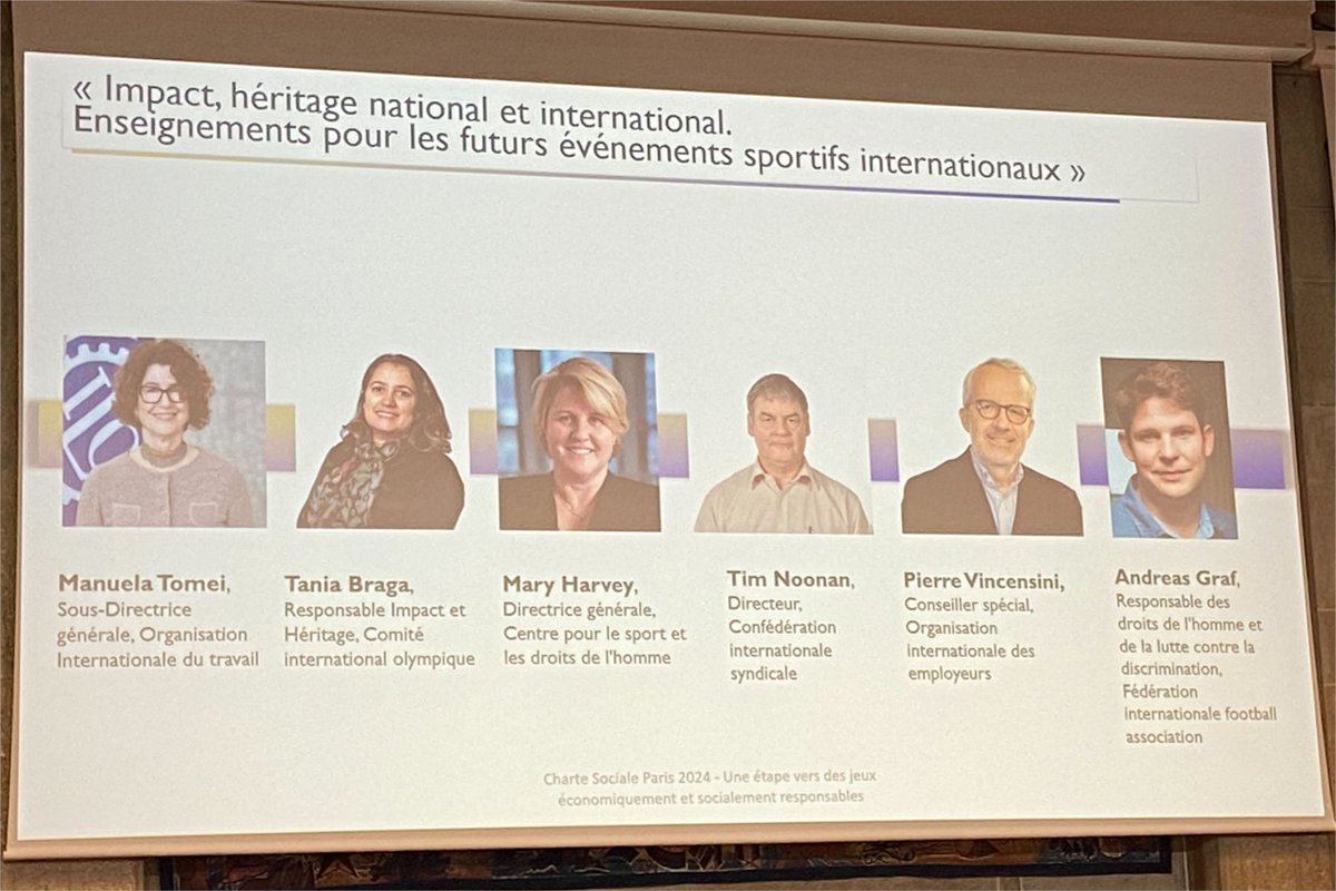 “What perspectives does the Social Charter Paris 2024 offer for decent work in #Sport?” The @ilo & the Social Charter Committee @Paris2024 jointly organised an event at the @lecese Centre CEO @maryvharvey joined the panel discussion on the social impact & legacy of Paris 2024