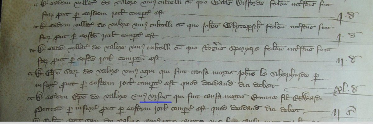 The unexpected and mysterious joys of #LegalHistory ... things causing death in Salisbury, according to a 1384 roll: knife, knife, knife, horse ... BEAR (correct me if I am wrong!)