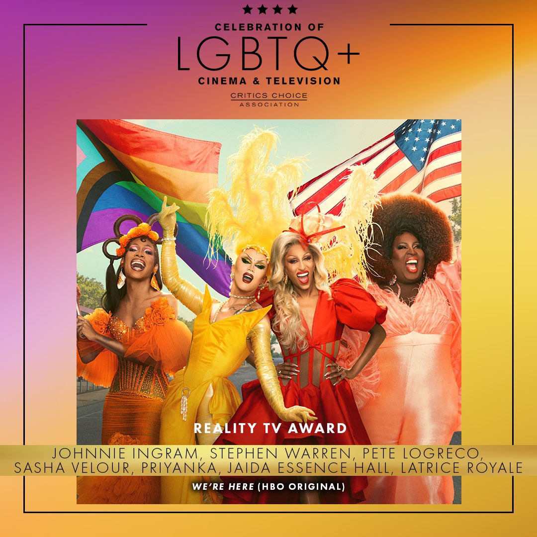Congratulations to “We’re Here!”
The @HBO Original series will be honored with the 'Reality TV Award” at the Critics Choice Celebration of LGBTQ+ Cinema and Television.

The gala event honoring #LGBTQ+ achievements will take place June 7th, and the show will stream on @heretv
