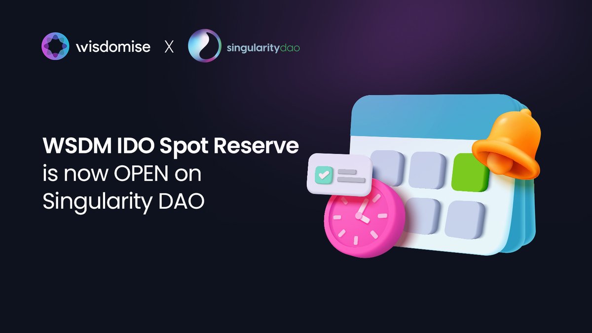 📣 Calling All Our Fellow Wisdomisers WSDM IDO Spot Reserve is now OPEN on SingularityDAO Don't miss out on our much anticipated Token Launch fam. 🧠 👉 Link: singularitydao.ai/launchpad/wisd… #WSDM #AI