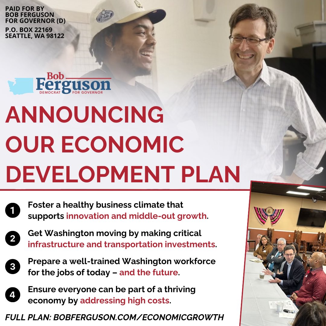 Today, I released my full Plan for Economic Growth, Infrastructure, and Job Creation. I’m the first candidate to release a comprehensive plan for Washington’s economic development. 

We need to make sure working people are at the center of economic development efforts. I will