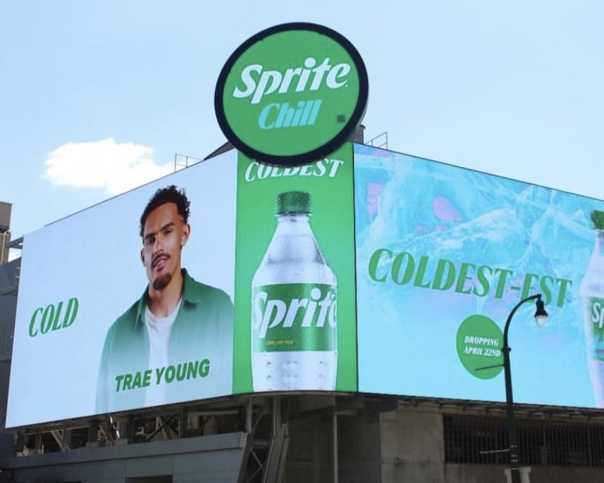 ZachLangleyNBA's tweet photo. New @TheTraeYoung x @Sprite ad outside of State Farm Arena ❄️ https://t.co/fdAl7pp3oU