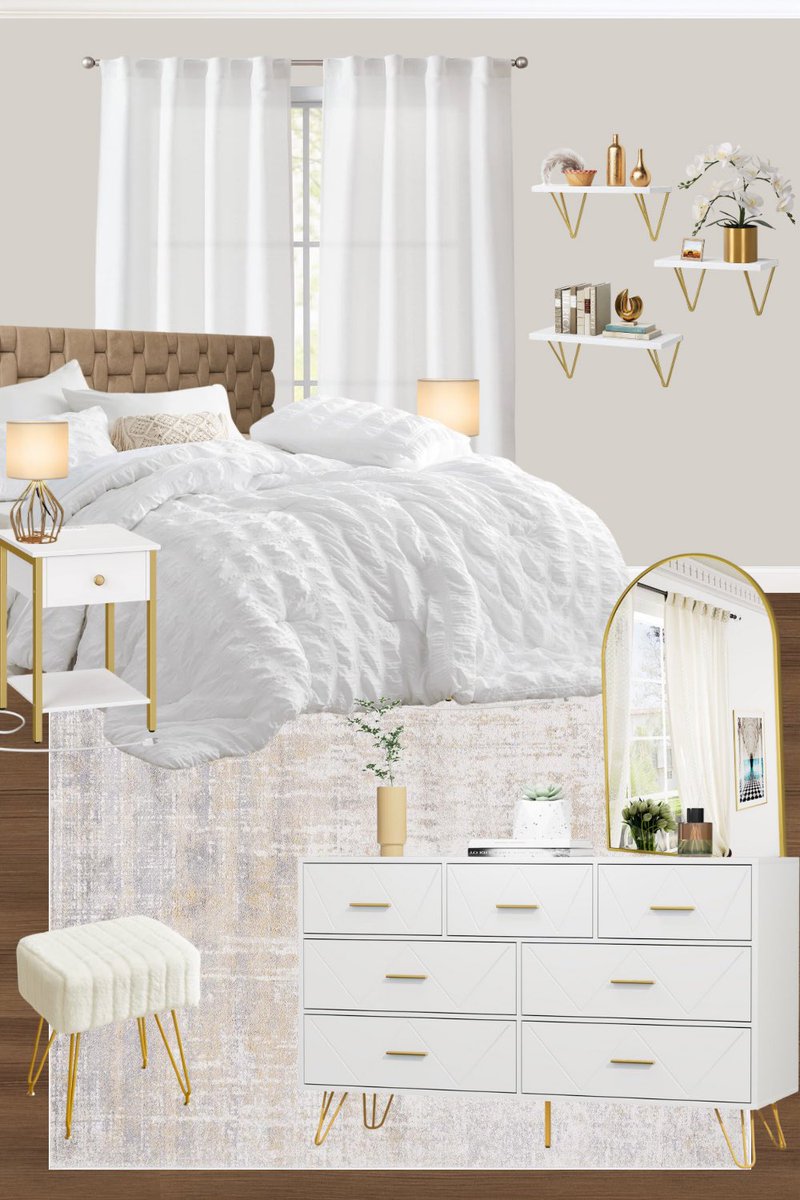 White and gold bedroom idea! A clean and comfy bedroom design. liketk.it/4EvKx