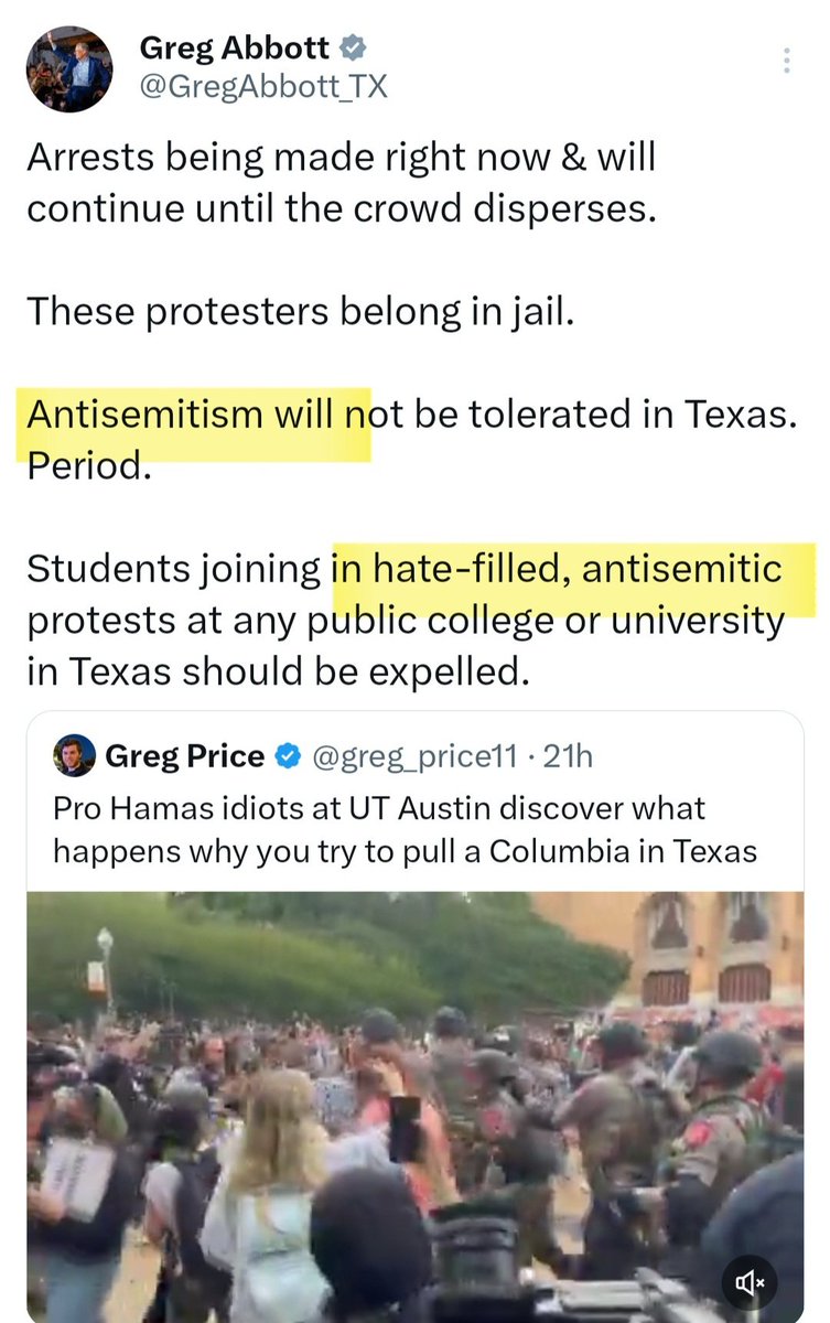 'Arresting the students has nothing to do with 'hate speech,' it was for trespassing!' Ha, OK. Look, you don't think protesting Israel should be allowed and you also think its inherently antisemitic to oppose this foreign country. Just say that and be honest.