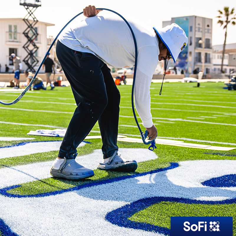 RamsNFL's tweet photo. We put a football field ON THE BEACH.