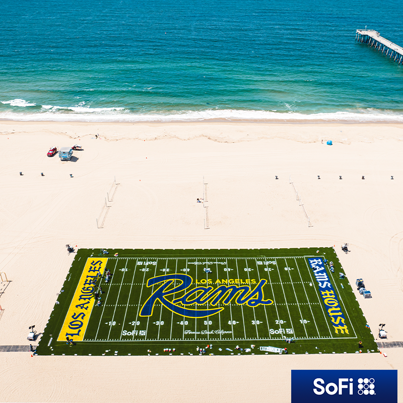 RamsNFL's tweet photo. We put a football field ON THE BEACH.