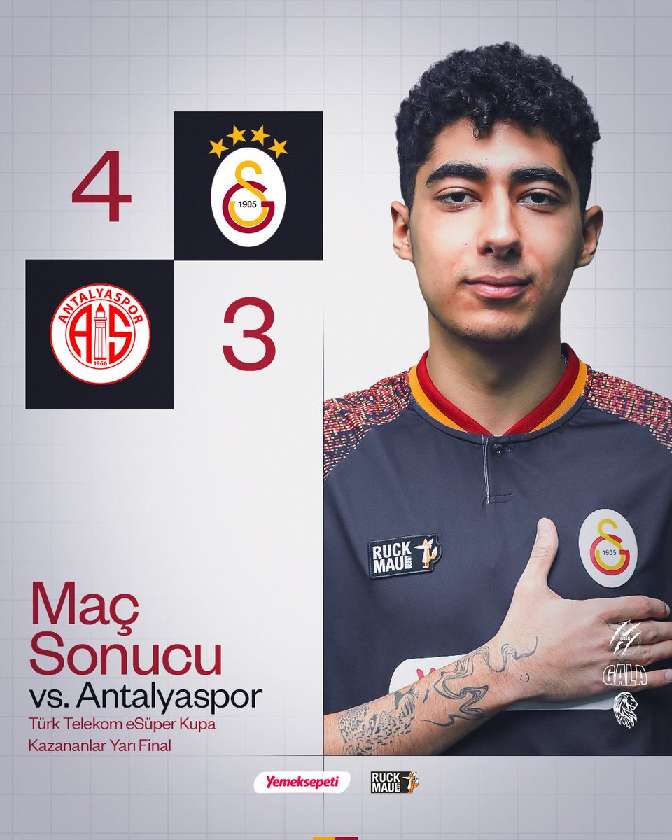 Türk Telekom eSüper Kupa’da Antalyaspor’u toplamda 4-3 mağlup ederek kazananlar finaline yükseliyoruz! 😎 1.⁠ ⁠Maç: 2-1 2.⁠Maç 2-2 Pazar günü görüşmek üzere. 👋 #GSWIN 💛❤️ #LionKinGS 🦁