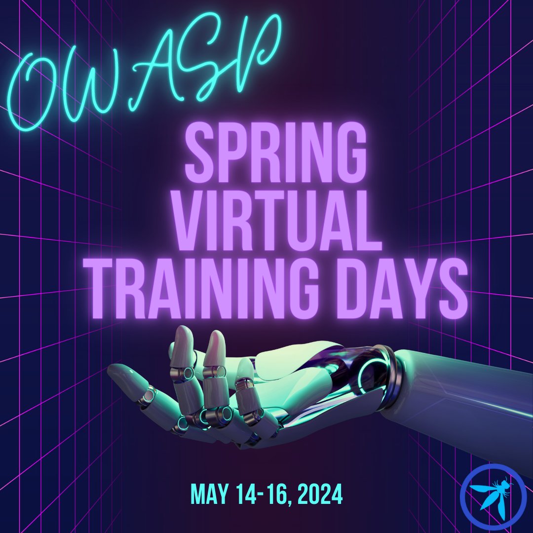 Discover top-notch training courses without the need to travel! Great news - #OWASP introduces our Spring Training Days. Explore our engaging virtual sessions in May and reserve your spot now! Register here: eventbrite.com/e/owasp-spring… #cybersecurity #javascript #devsecops