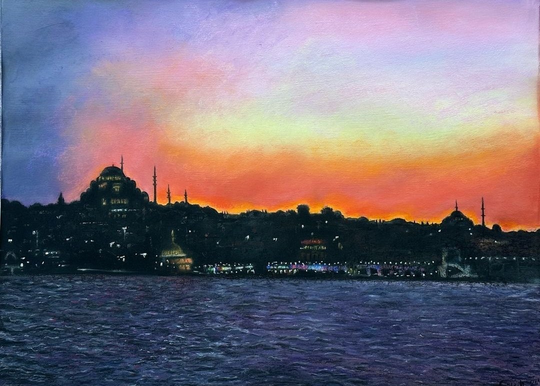 Boşuna çekilmedi bunca acılar Büyük ve sakin Süleymaniye'nle bekle Parklarınla, köprülerinle, meydanlarınla Bekle bizi, İstanbul 🫶✌️✌️ Zımpara kağıt üzerine toz pastel boya 🎨🖌🖌