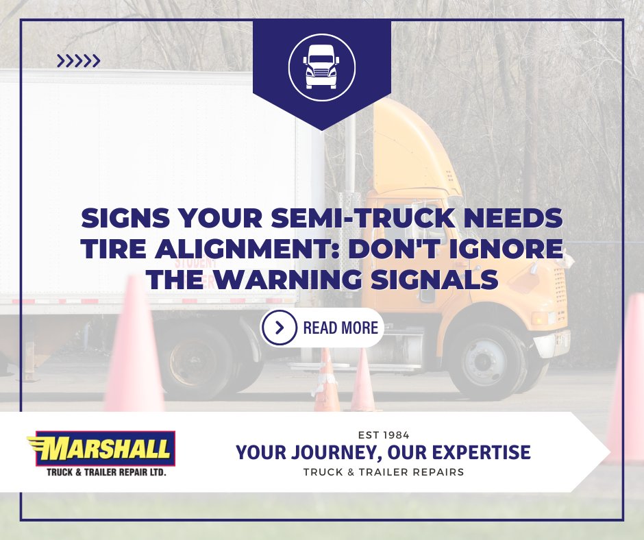 Tire Alignment Woes: Don't Let Your Semi-Truck's Tires Go Astray - read more here: ow.ly/Jopc30sBhko

#MarshallTruck #MarshallFuels #TruckingNews #TruckandTrailer #MarshallTruckandTrailerRepair
