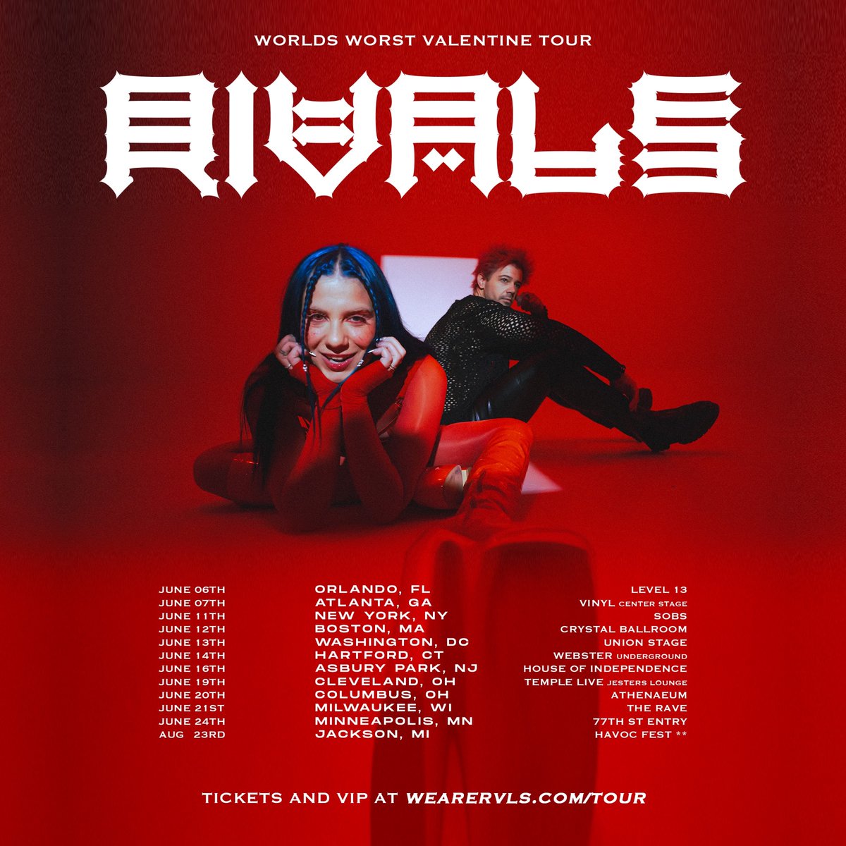 I’m the WORLDS WORST VALENTINE tour. I have been so anxious about this tour, I’m so excited. On sale tomorrow at 10 AM. VIP is already selling like crazy. Sign up for our discord for access to the VIP tickets. discord.gg/e82GdJnx Wearervls.com/tour