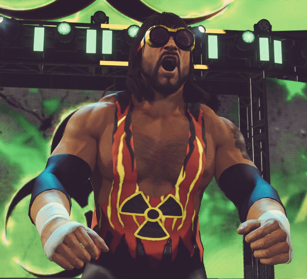 ☢️💣 Find cover in @WWEgames #WWE2K24 because Adam Bomb @RealBryanClark is available now via @IconsOfTheRing! Search #DrGorillaNuts, enjoy! Moves: @The_SkyFactor Attire Logos: @catchomania Beard Image: @Defract Render: @BigChrisSpirito Magazine: @QuickStopHicks