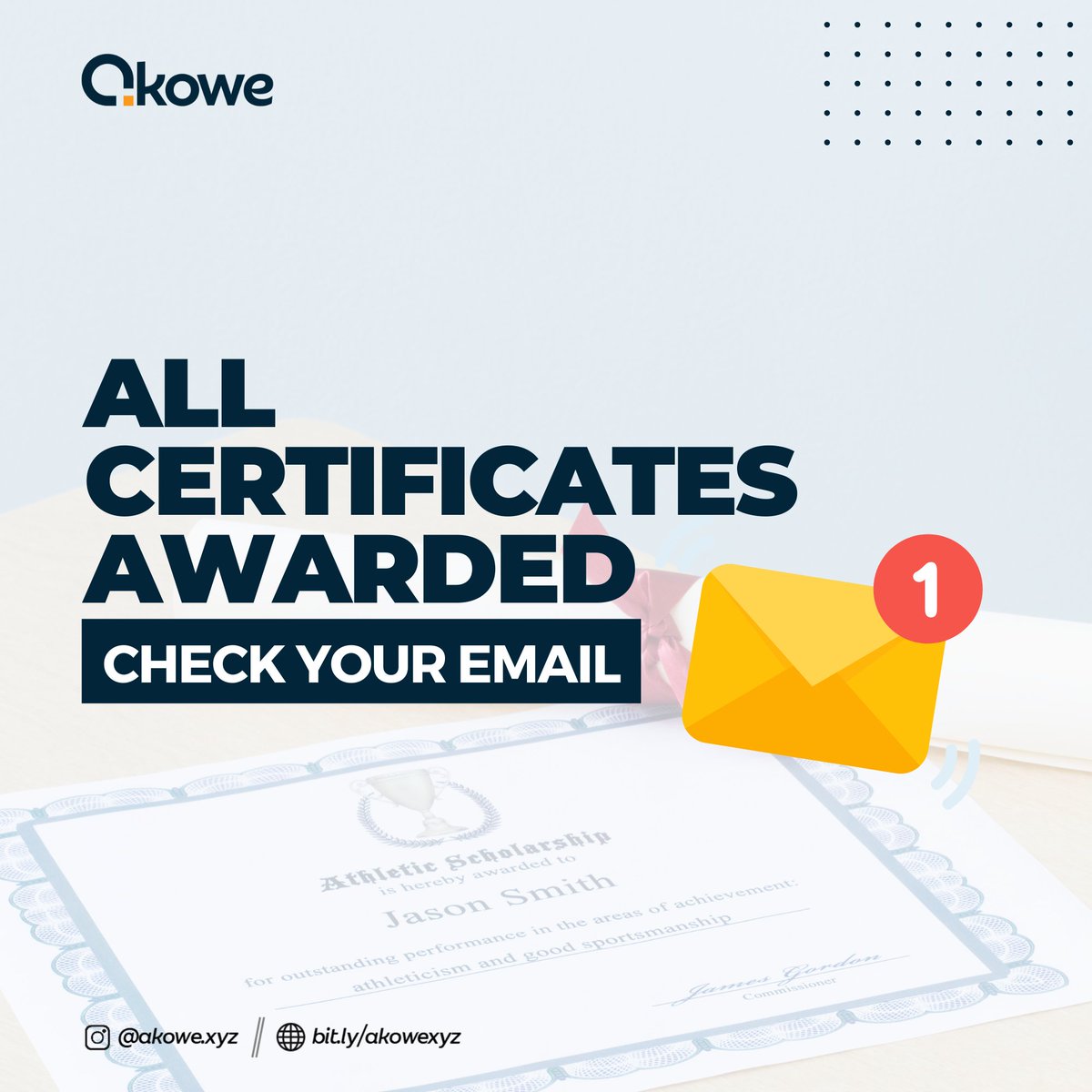 akowexyz's tweet photo. All learners on AKOWE with pending certificates have now been awarded! If you've been eagerly awaiting yours, it's time to check your email. Your certificate is waiting for you there. Don't forget to tag us when you receive it! We can't wait to celebrate your achievement with you https://t.co/RDyFga1Ef3
