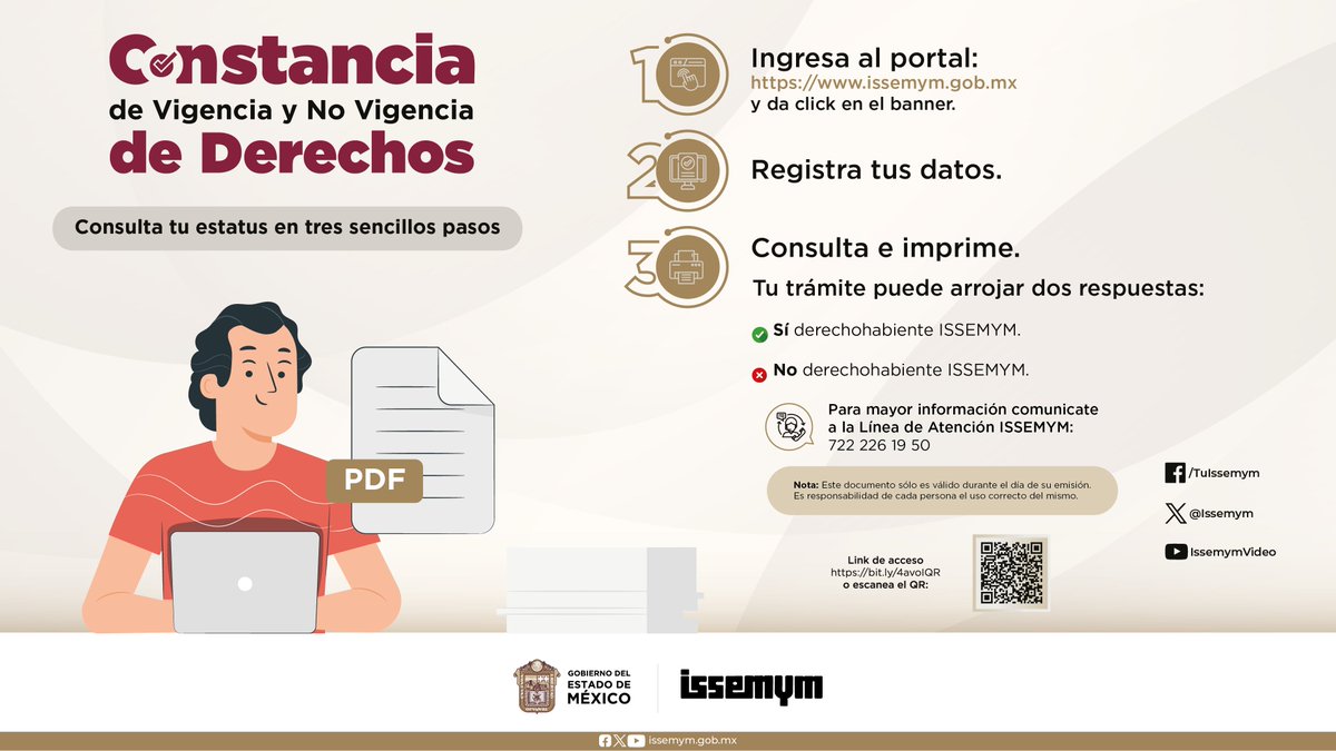 Issemym's tweet photo. 💁📃 ¿Sabías que puedes tramitar tu Constancia de Vigencia y no Vigencia de Derechos, a través del portal de ISSEMYM? 
Es muy fácil, rápido y sencillo.
Aquí podrás consultarlo: https://t.co/ncP0EYEsd6

#EquipoIssemym #ConstanciaVigenciaDerechos https://t.co/Oj7CL3c3Yz