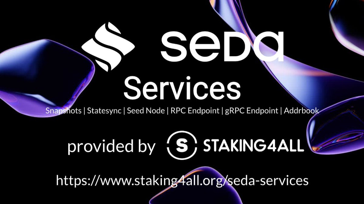 We have extended our services on @sedaprotocol to provide 
📸 Snapshots
♻️ Statesync
🌱 Seed node
🔁 RPC Endpoint
🔃  gRPC Endpoint

More details below👇
staking4all.org/seda-services