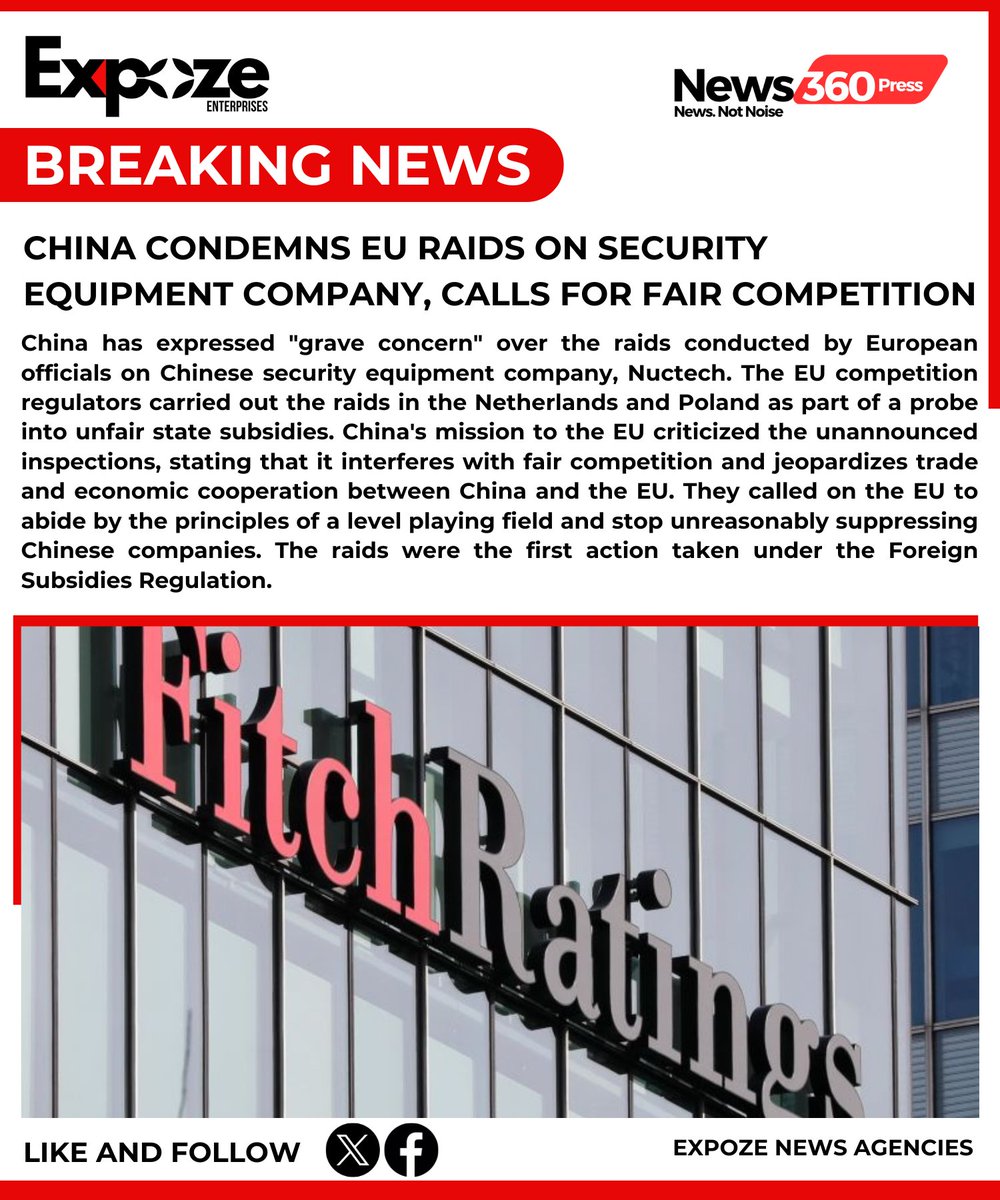 #BREAKING: China Condemns EU Raids on Security Equipment Company, Calls for Fair Competition

#ChinaCondemnsEU #news360 #expoze #RaidsOnSecurityEquipment #FairCompetition #ChinaVsEU #TradeDispute #SecurityEquipmentCompany #CompetitionIssues #InternationalTrade #GlobalBusiness #Tr