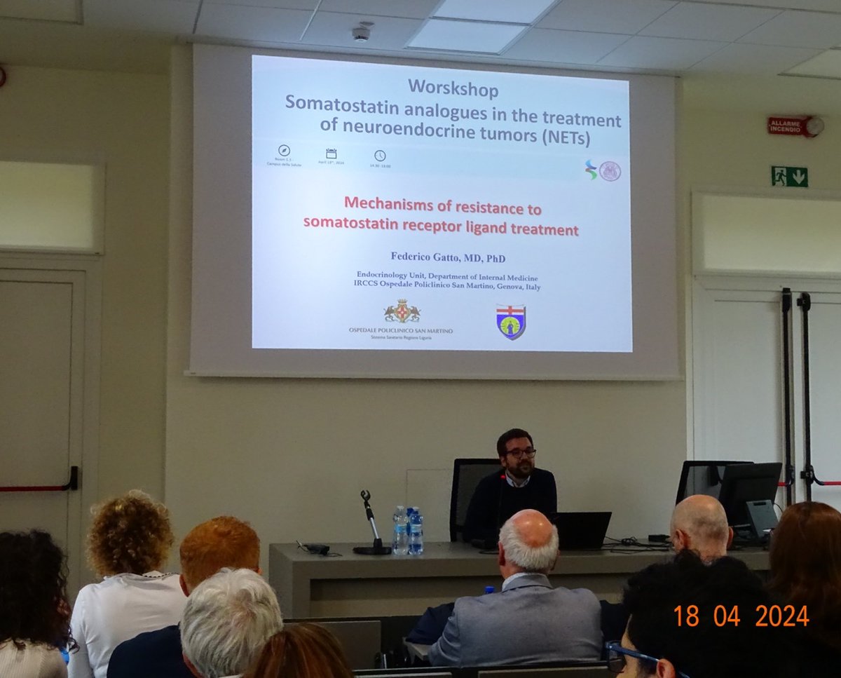 Excerpts from the workshop on #somatostatin receptors held on April 18th. Experts and young scientists (F. Fedeli, A. Marangelo) presented new developments in the field. Thanks to #italfarmaco (sponsor), speakers and attendees for making it a great #success! @unipv