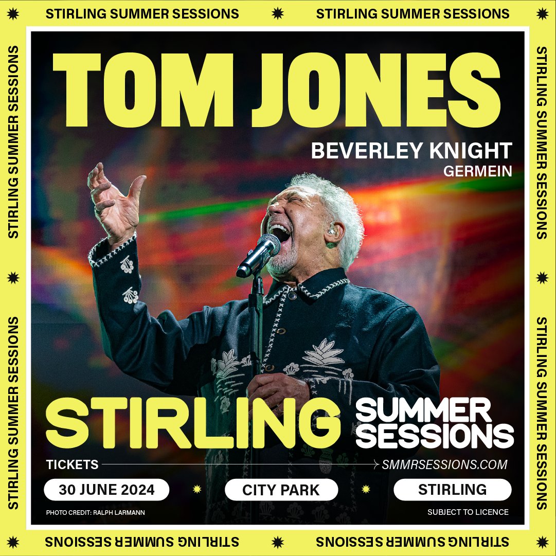 SUPPORT UPDATE ⇾ @Beverleyknight and @GermeinSisters will now be supporting @RealSirTomJones' show at Stirling Summer Sessions 💥 Stirling City Park | Sunday, 30th June BUY TICKETS ⇾ gigss.co/tom-jones