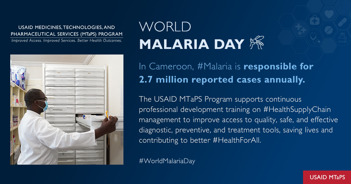 #WorldMalariaDay: The @USAIDGH MTaPS Program is honored to support @PMIgov in efforts to #EndMalaria where the burden of #Malaria is highest, so no one dies from a mosquito bite. #HealthSupplyChain