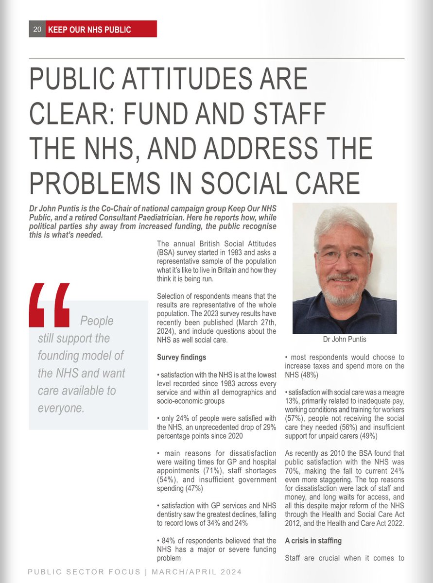 Our Co-chair @DrJohnPuntis writes for @SectorFocus about the latest NHS public attitudes survey. It shows an alarming decline in satisfaction, with just 24% of people happy with the service. It doesn't have to be like this. Read the full piece here 👇 flickread.com/edition/html/i…