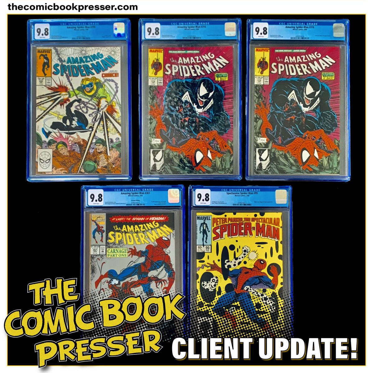 Some great Modern ASM keys we recently worked on and shipped directly to CGC. We press Modern books on a daily basis.

#thecomicbookpresser #comicpressing #comicbookpressing #comicpressingresults #comicbooks #venom #amazingspiderman #marvelcomics
